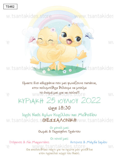 TS462-Νο91Κ-01-prosklitiria-gamou-vaptisis-ducks-twins-cute-rainbow